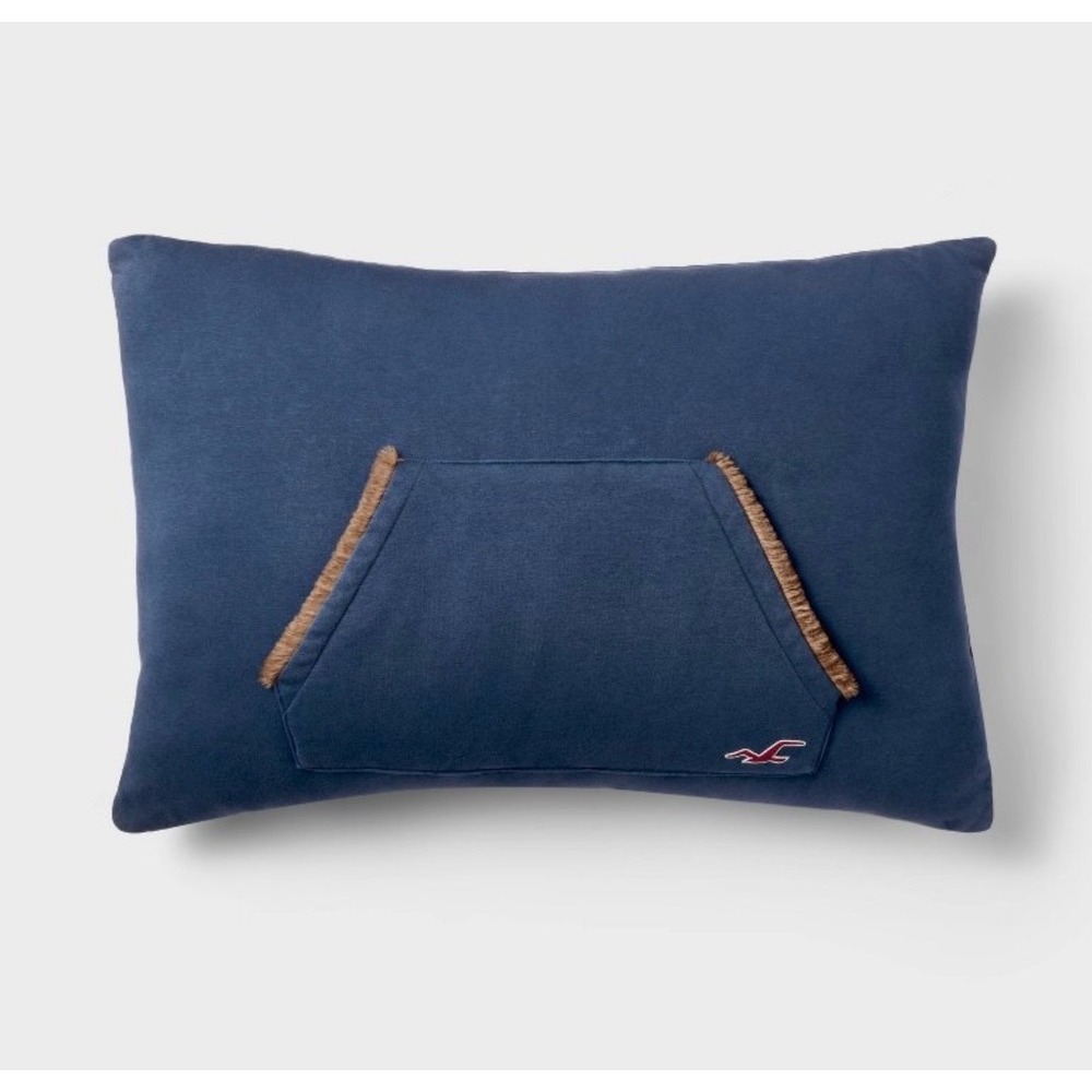 Hollister x Target Navy Blue Hoodie Pillow Kangaroo Pocket Faux Fur Trim Logo